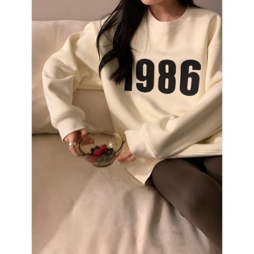 Women's autumn and winter loose and lazy top with velvet and thickened letter print hooded sweatshirt