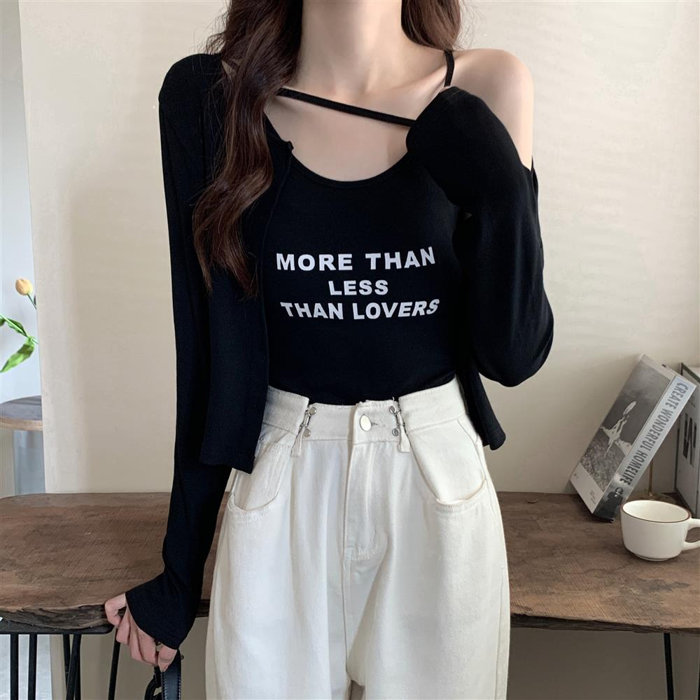 Four-color early autumn new style, playful and lively outfit, girly two-piece set for fat mm, sweet and cool, flesh-covering and slimming suit