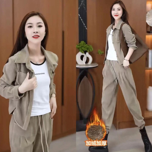 European retro fashion suit for women autumn and winter 2023 this year's popular casual temperament motorcycle style two-piece set