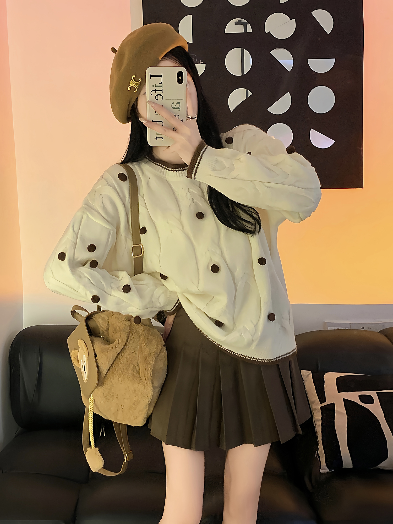 實拍溫柔風軟糯撞色毛衣女秋冬加厚寬鬆短款設計感長袖針織衫