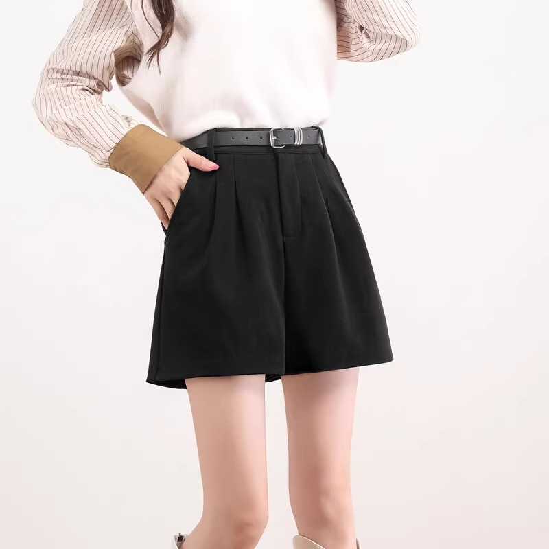 Woolen Shorts Women's Autumn and Winter Outerwear 2023 New A-Line High Waist Slim Winter Boot Pants Thickened Black Casual Pants