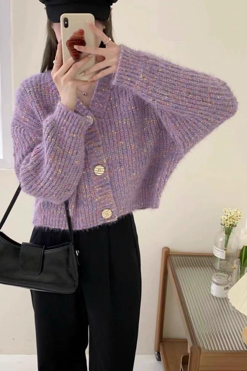Retro colorful dot sweater jacket for women 2023 new style lazy loose soft waxy floral knitted sweater v-neck top for outer wear