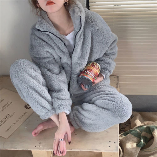Winter new Internet celebrity ins simple coral velvet thickened pajamas women's home clothes official