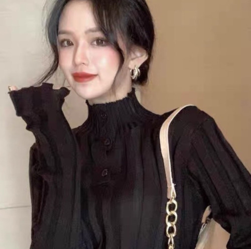  early autumn new chic half turtleneck slim knitted bottoming shirt for women with western style long-sleeved top design
