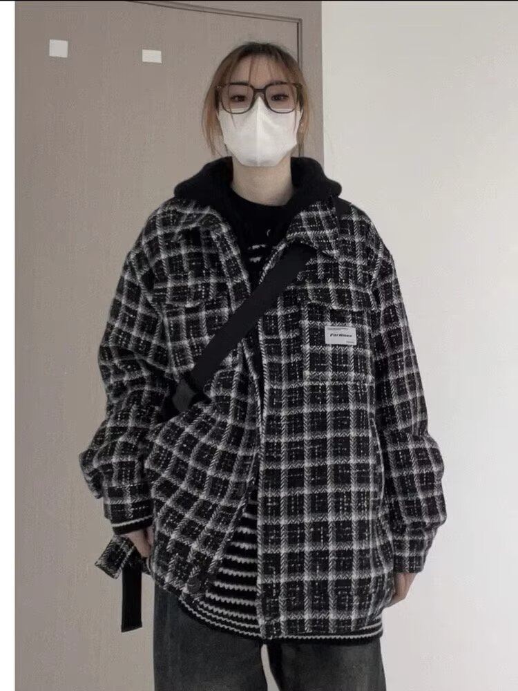 23 Autumn Retro Plaid Jacket Spring and Autumn Style Handsome Female Student Couple Trendy Loose Casual Jacket