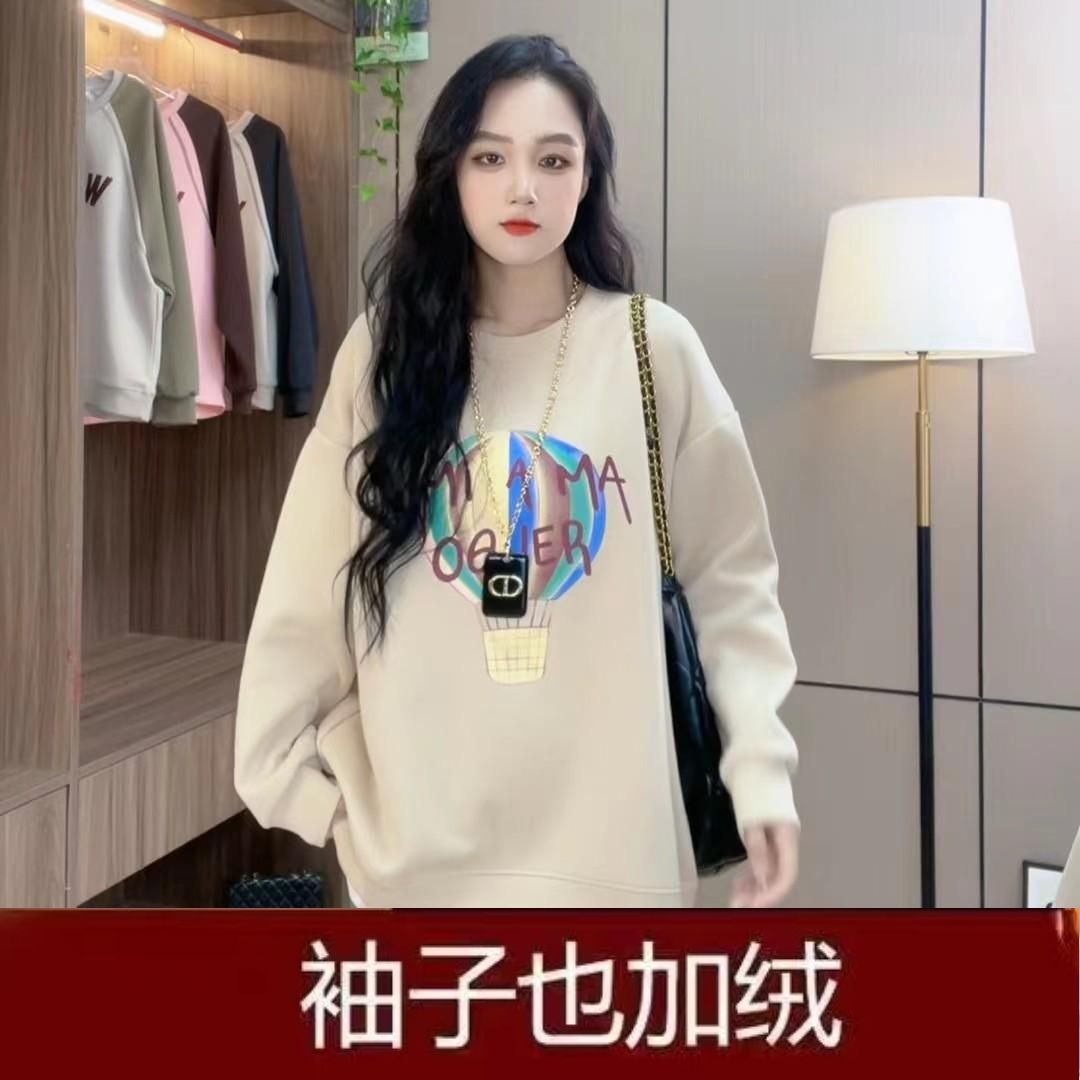 假兩件衛衣女2023新款春秋冬字母休閒寬鬆圓領加絨洋氣中長款外套