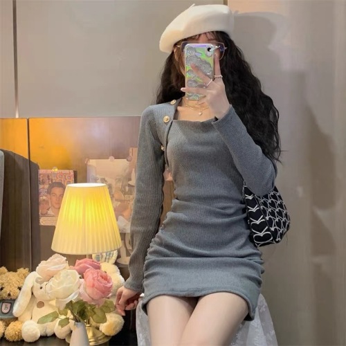 FAIRY MAJE knitted hip skirt women's spring and autumn fake two-piece inner dress waist sexy sweater bottoming skirt