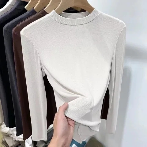 new solid color inner half turtleneck bottoming shirt for women in spring and autumn age-reducing slimming long-sleeved T-shirt top