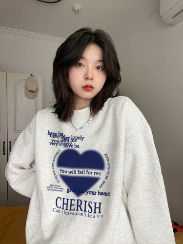 Official photo Korean version of autumn and winter new fashion commuter love pattern round neck plus velvet loose versatile casual sweatshirt for women