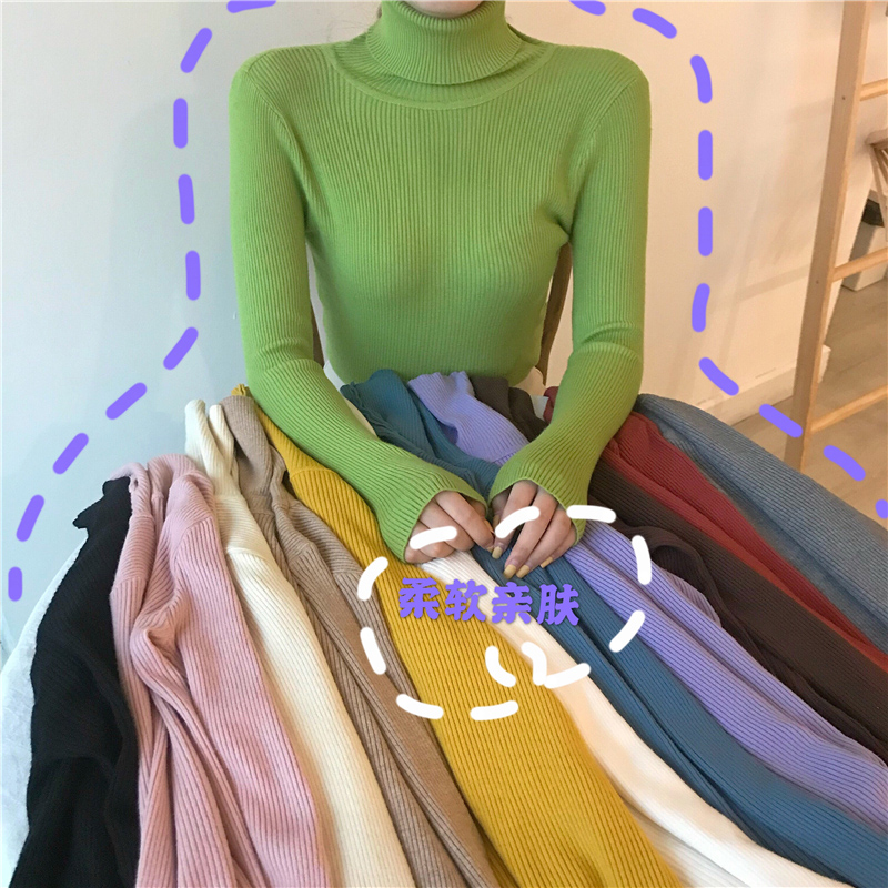 Tmall quality autumn and winter new warm and versatile simple solid color slimming long-sleeved knitted top for women