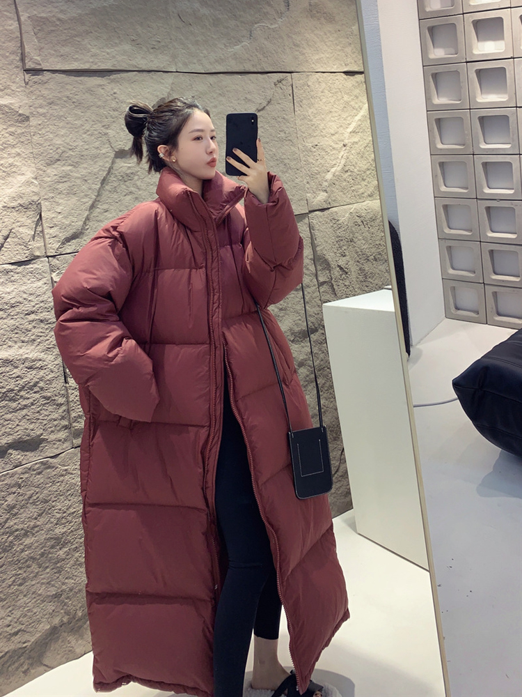 Fashionable loose Korean version 2023 winter stand-up collar thickened knee-length extended solid color down jacket for women