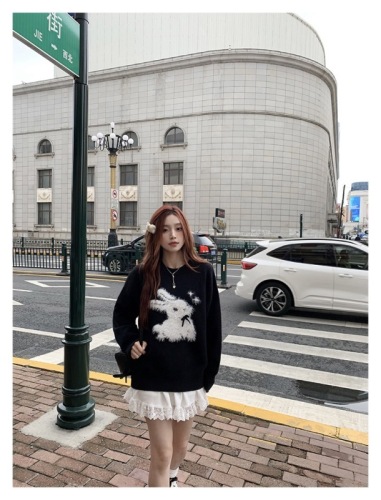 Chumeng POKEMENG Little Breast Rabbit Pullover Sweater Sweater Women's Autumn Long Sleeve Outer Loose Sweater Sweet Girl