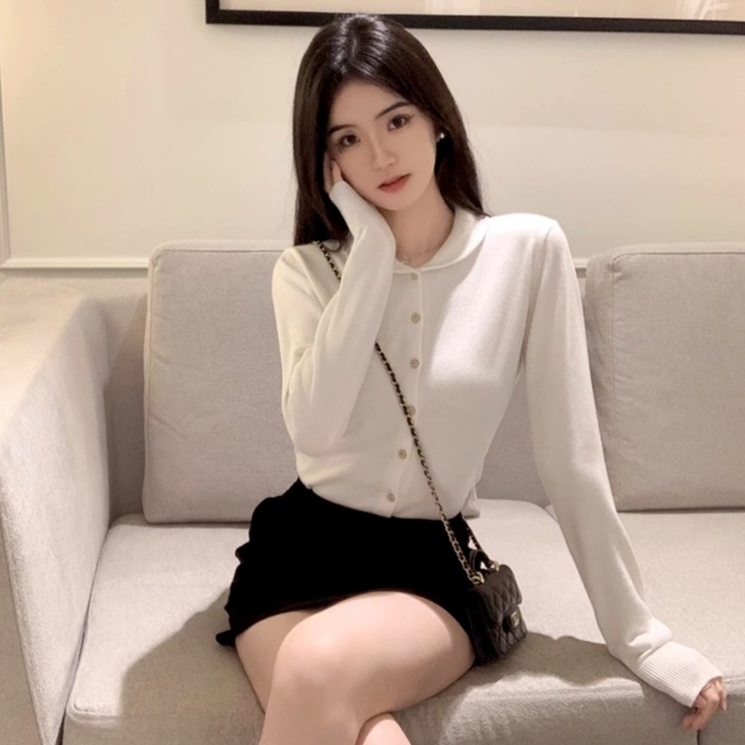 famouswang2023 new autumn design baby doll collar single-breasted knitted long-sleeved cardigan bottoming