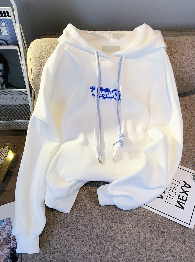 Hong Kong style embroidered white hooded sweatshirt 2023 autumn new loose thin jacket bf college style tops for women trendy