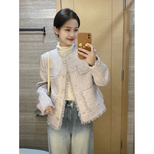 French sweet temperament small fragrance short taro purple jacket women's  early autumn high-end tops