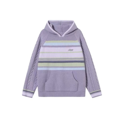 Contrast color striped sweater women's autumn and winter new style lazy style hooded loose student long-sleeved sweater top