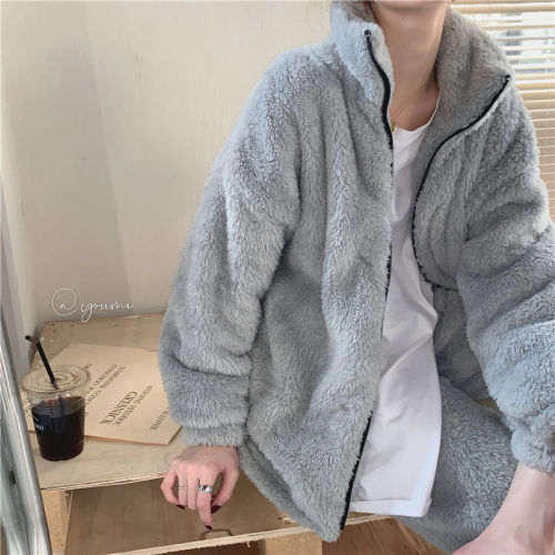 Winter new Internet celebrity ins simple coral velvet thickened pajamas women's home clothes official