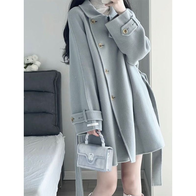 Korean college style solid color short windbreaker jacket for female students in autumn and winter loose and slim casual strappy coat