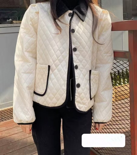 Cotton coat for women 2023 new winter style rhombus color matching cotton coat for women high-end niche quilted loose and trendy