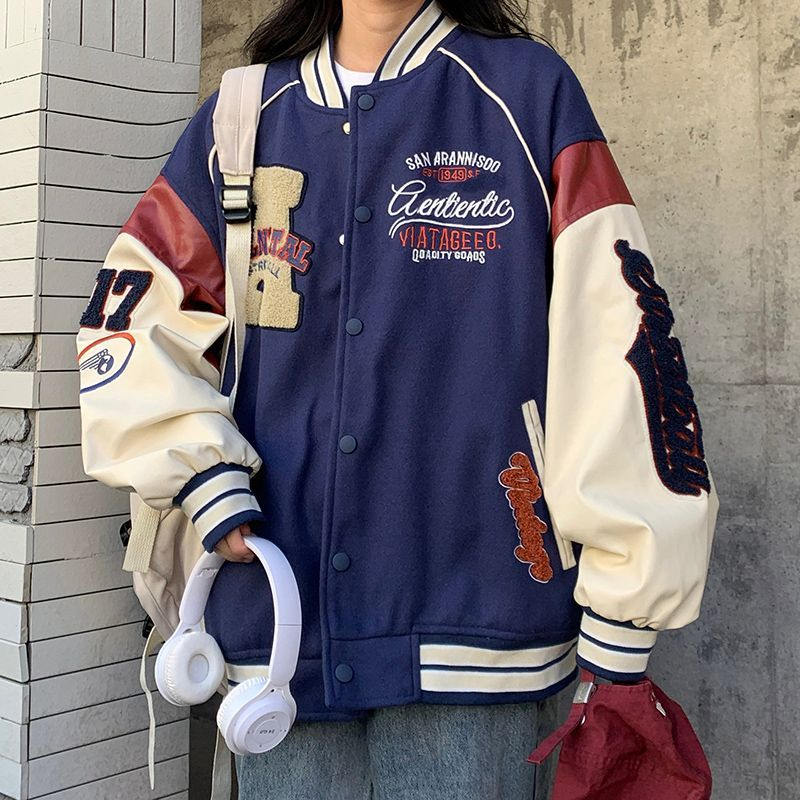 American trendy brand baseball uniform jacket for women 2023 spring new Korean style loose and versatile embroidered student jacket