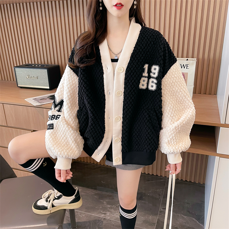 Actual shot-winter double-sided velvet jacket, lamb velvet simple girly style button sweater jacket for trendy women
