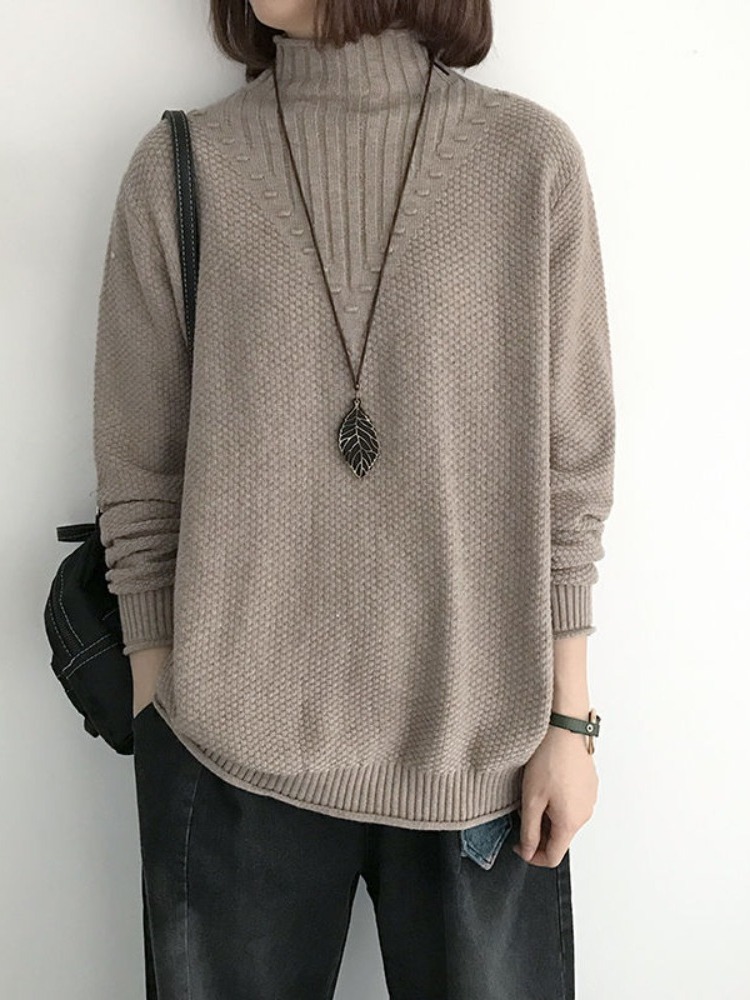 高領毛衣女秋冬新款內搭長袖上衣文藝復古寬鬆套頭打底針織衫