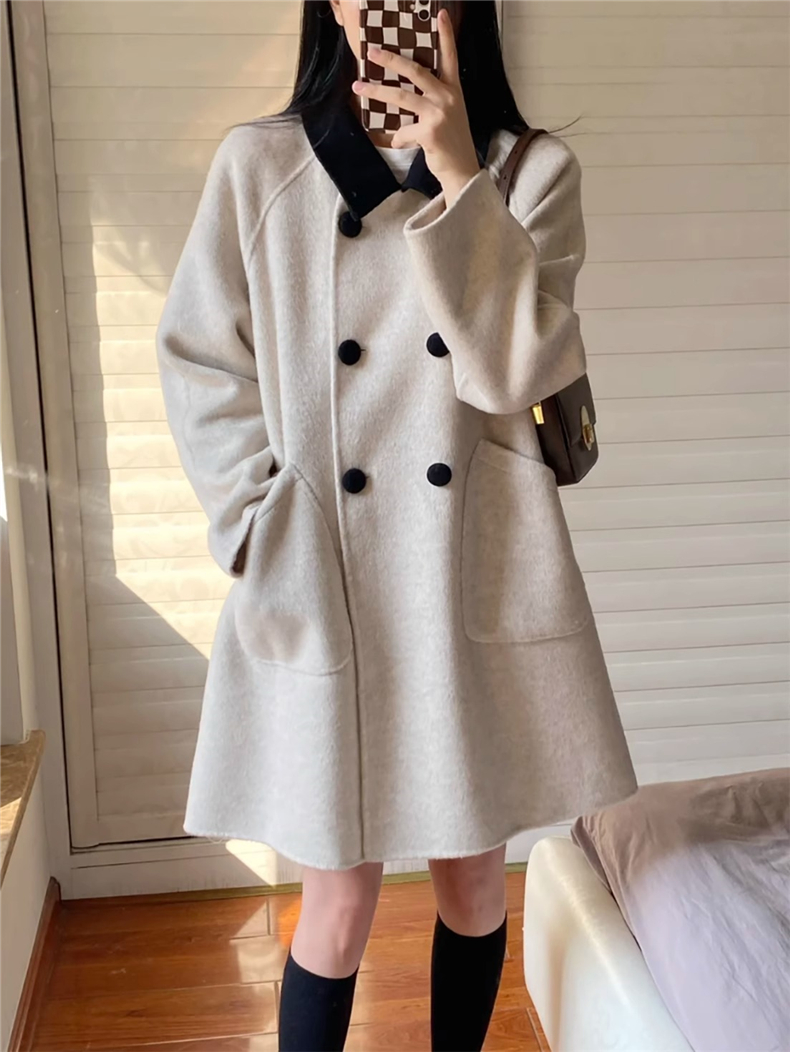 灰色赫本風中長款毛呢外套女秋冬季2023新款小個子高級感韓系大衣