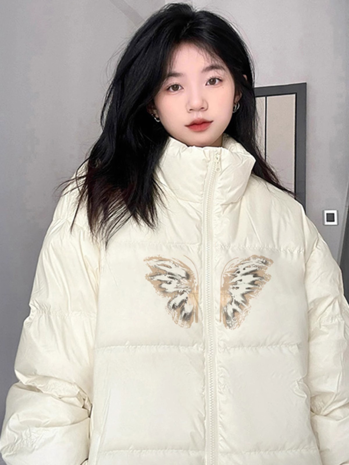 Hand-stuffed cotton padded jacket winter new loose thickened cotton coat printed coat for women