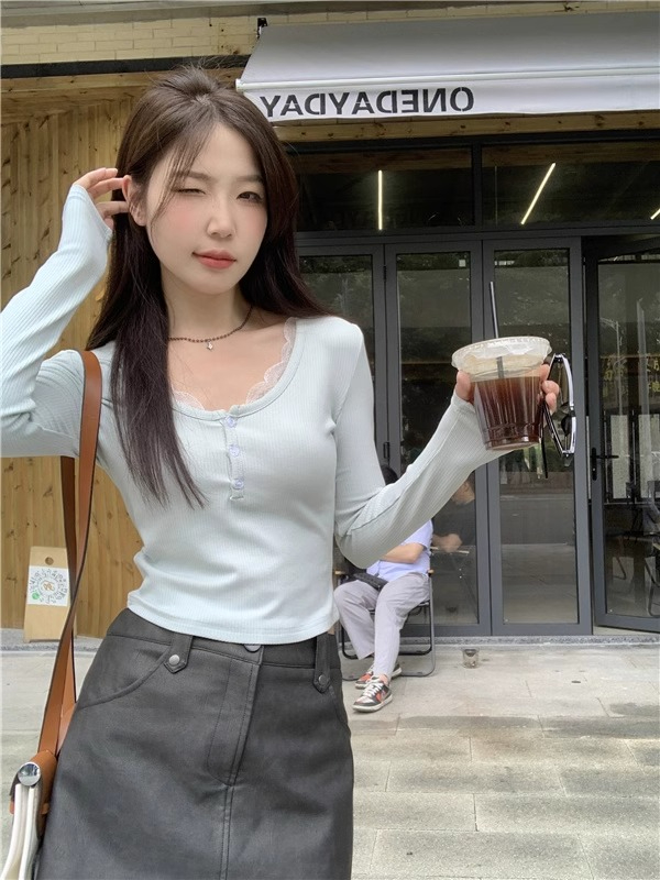 大碼辣妹方領正肩長袖T恤秋季2023新款女裝胖mm打底衫甜辣小上衣