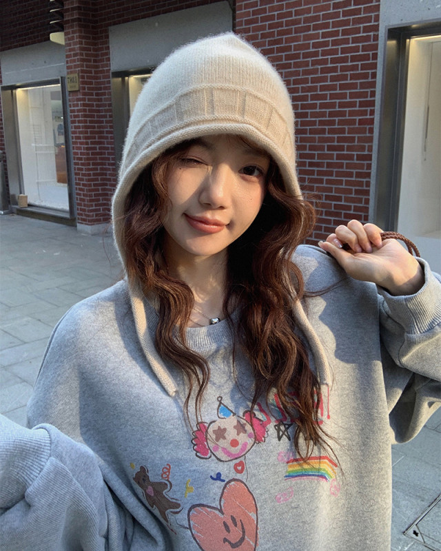 張貝貝ibell精梳棉減齡印花時尚衛衣女新款百搭寬鬆圓領長袖上衣