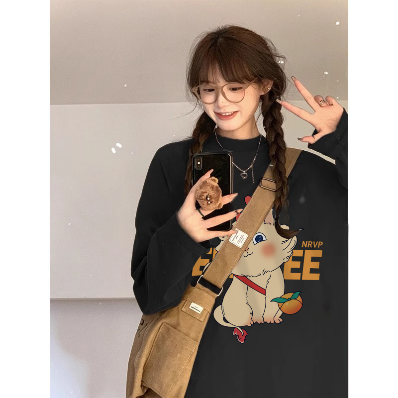 Back bag spring, autumn and winter new loose pure cotton bottoming long-sleeved T-shirt