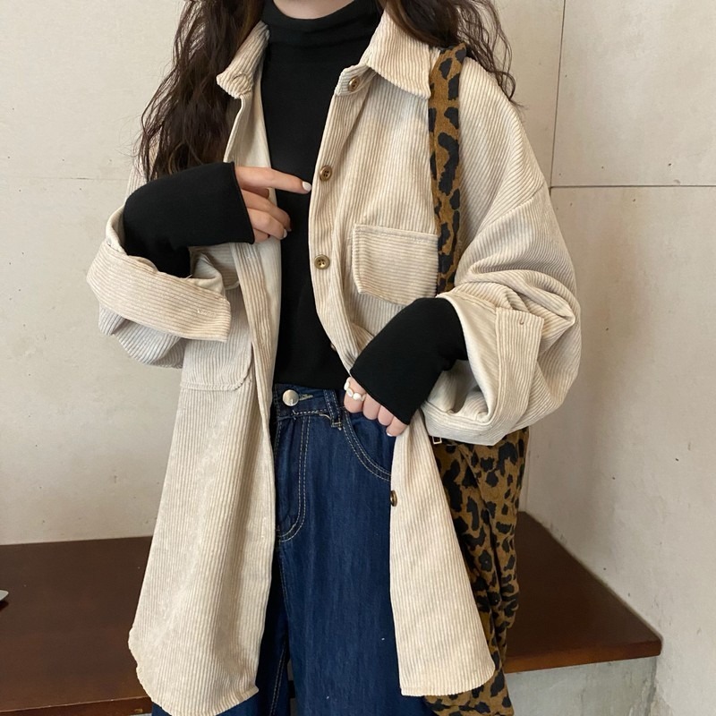 燈芯絨襯衫外套女秋季設計感小眾疊穿長袖上衣襯衣