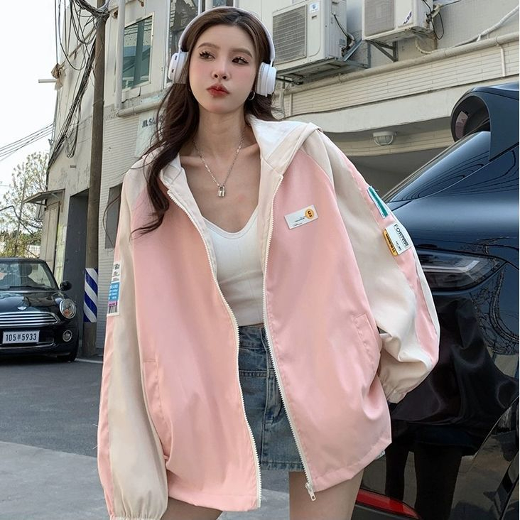 Hooded jacket for women 2023 spring junior high school and high school students Korean style loose versatile workwear baseball uniform jacket Hong Kong style