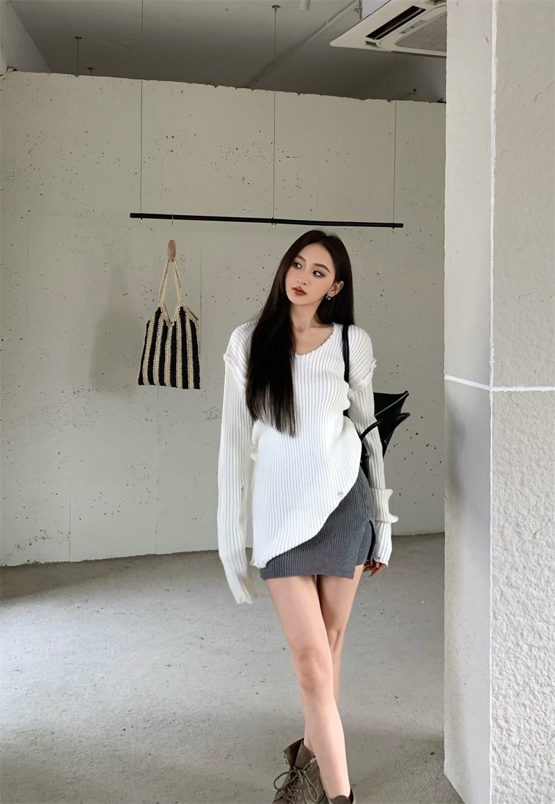 Real shot, homemade ~ retro design knitted sweater top + high waist skirt