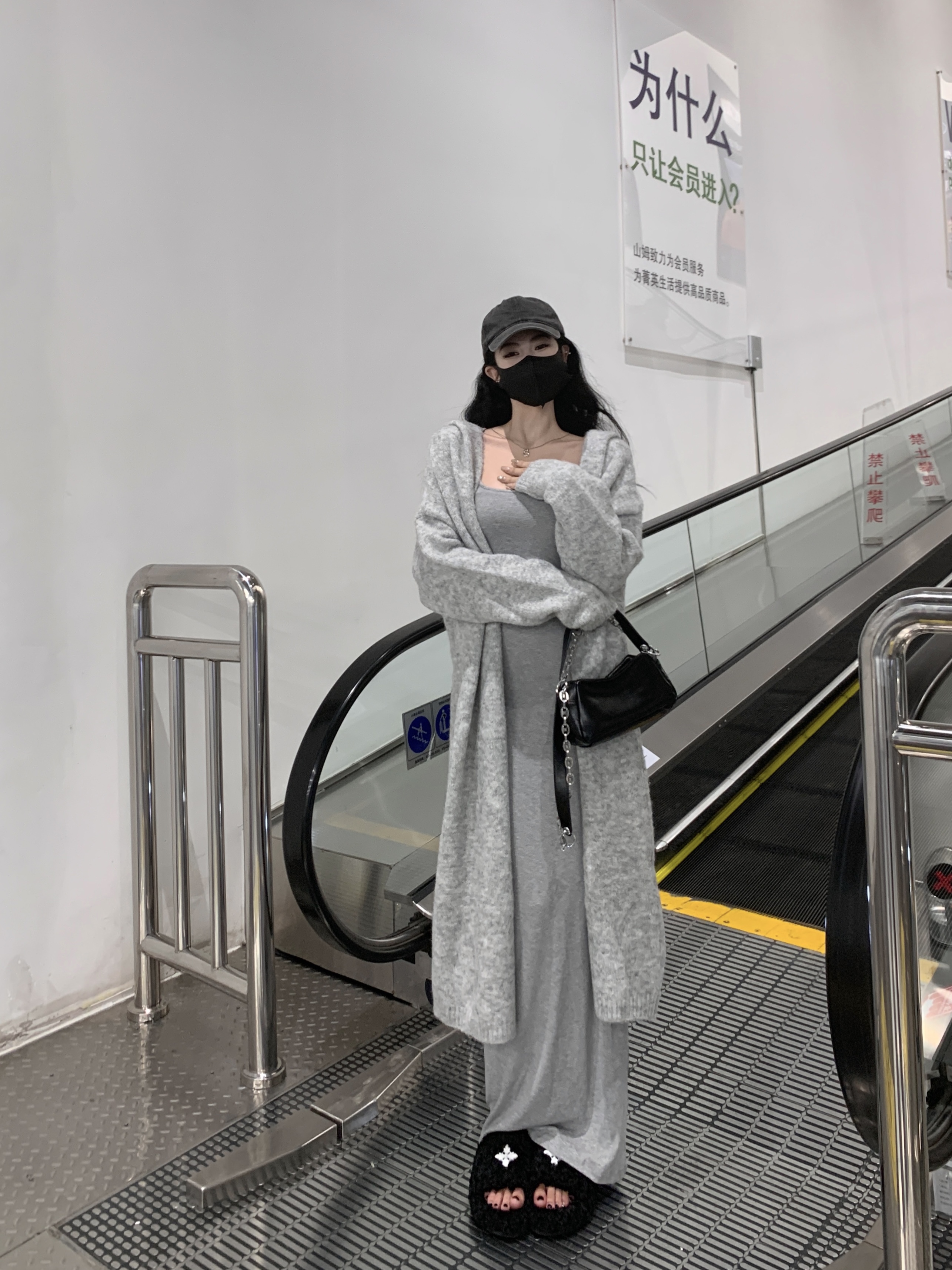 實拍 復古氣質方領修身顯瘦長款連衣裙+寬鬆休閒慵懶毛衣外套