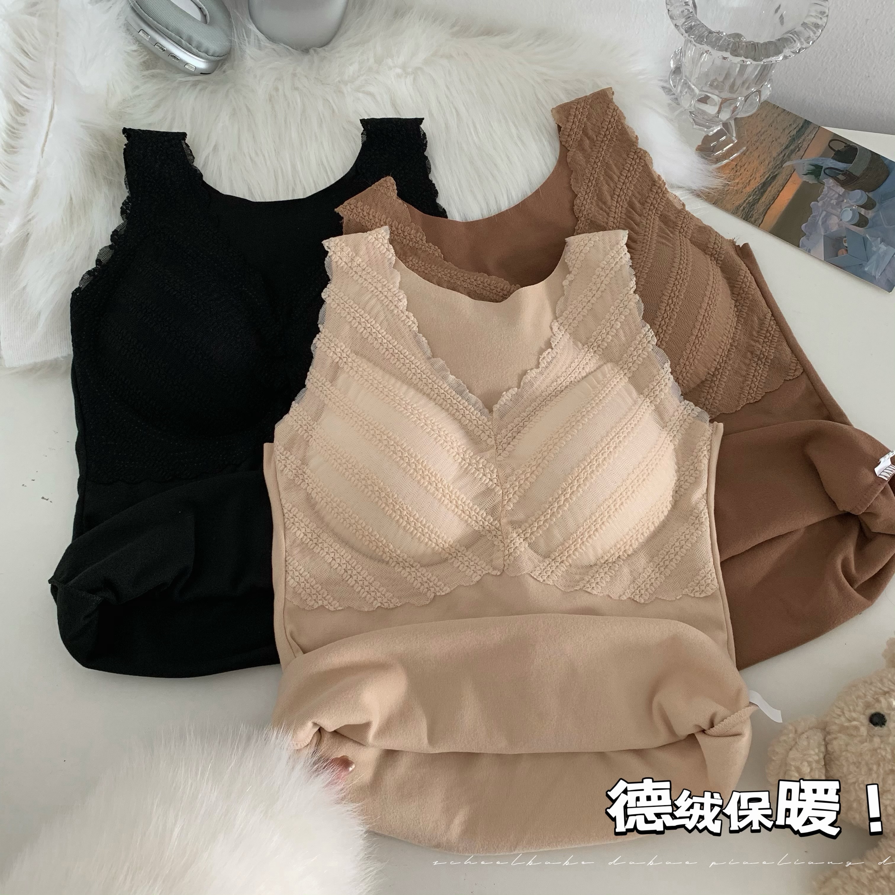 實拍 德絨保暖背心內穿內衣加絨加厚發熱冬季打底吊帶上衣