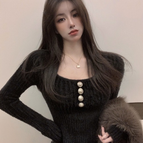 Mink velvet short sweater for women in winter, thickened outer wear, sexy pure lust style design, niche fur inner layering shirt