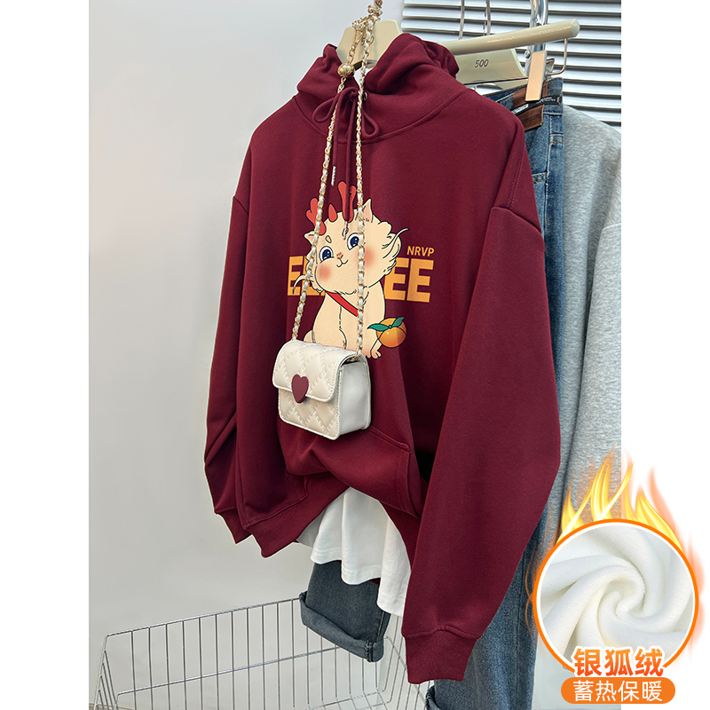 華棉複合銀狐絨 秋冬新款連帽衛衣女