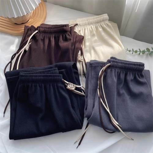 Smiling Corduroy Chenille Wide Leg Casual Pants Girls Spring and Autumn New Style Loose High Waist Slimming Straight