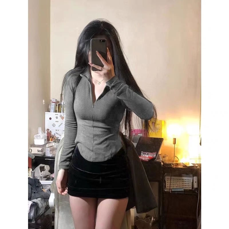 純欲風設計感打底衫女秋冬季內搭修身短款chic甜辣妹長袖t恤上衣