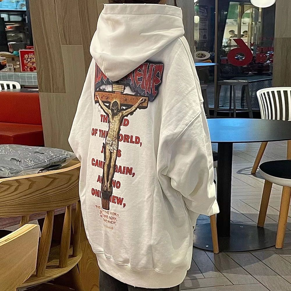 歐美高街連帽oversize衛衣女秋冬國潮寬鬆慵懶風情侶裝外套