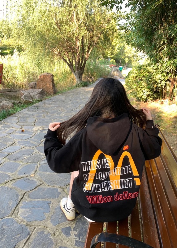 秋冬季新款美式麥當勞衛衣男女連帽寬鬆ins潮牌純棉加絨加厚情侶