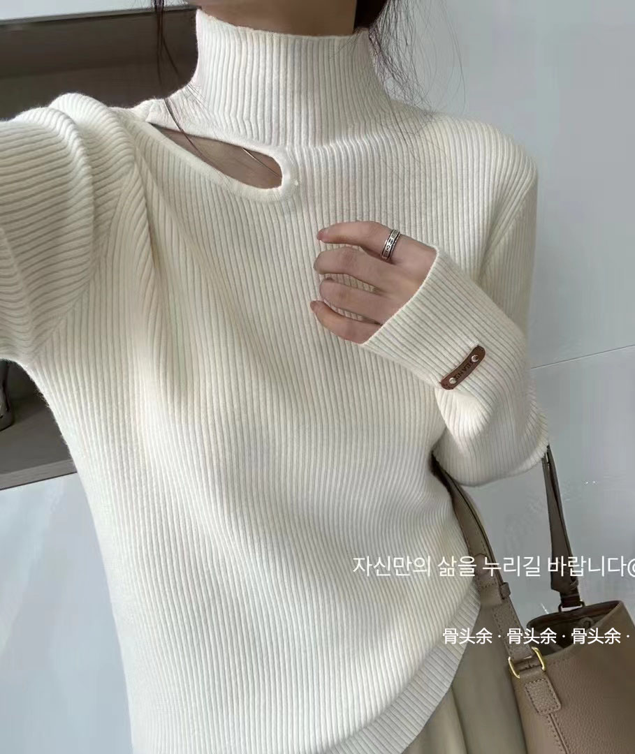 加厚寬鬆百搭彈力個性半高領毛衣女秋2023休閒百搭針織打底衫