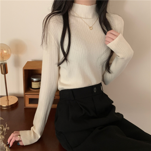 Real shot of new autumn and winter half turtleneck knitted sweater slim long-sleeved bottoming shirt top