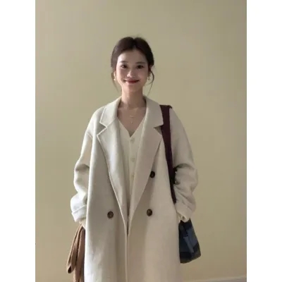 高級感羊毛羊絨大衣女秋冬2023年新款韓系赫本風毛呢外套加厚呢子