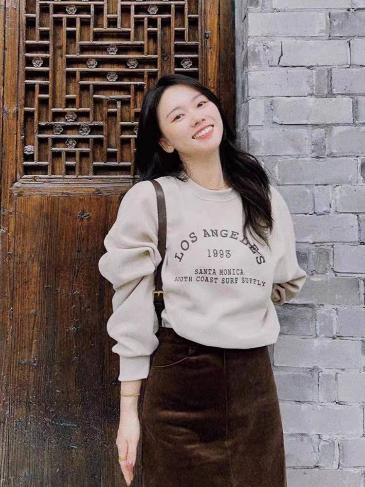 複合 小個子短款衛衣女秋冬裝寬鬆慵懶風長袖圓領上衣