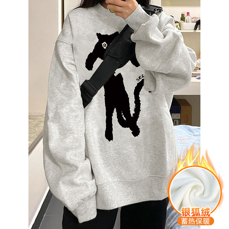 華棉複合銀狐絨 秋冬新款圓領衛衣女