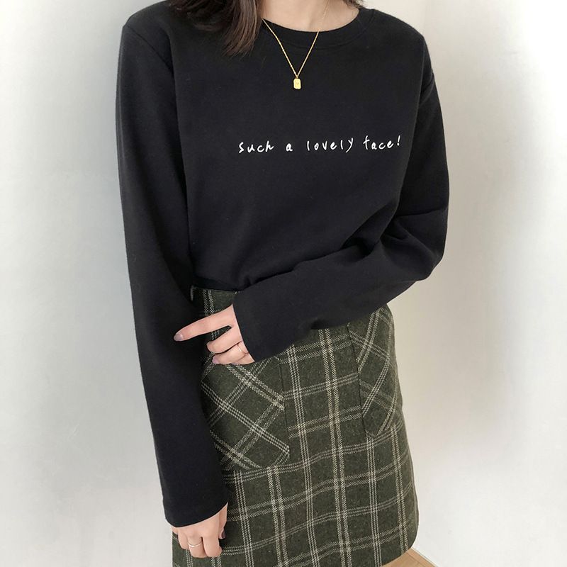 德絨保暖長袖T恤女 秋冬內搭新款韓版圓領寬鬆加絨加厚打底衫