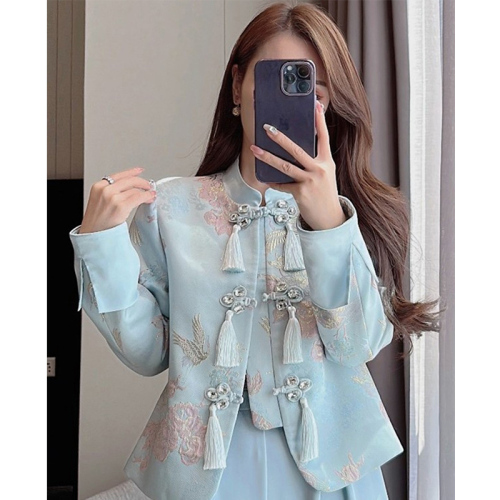 Quality Inspection Official Picture New Chinese Style National Style Jacket Women's Autumn New Style Exquisite Embroidery Design Stand Collar Suit Long Sleeve Top