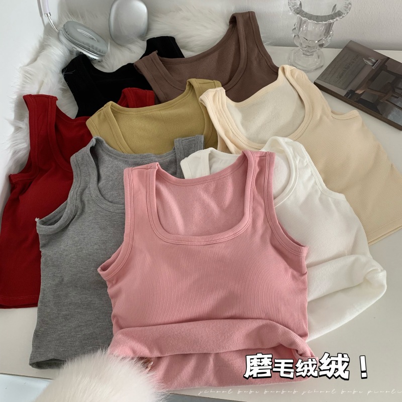 實拍 秋冬韓版百搭磨毛加厚保暖無袖背心修身顯瘦打底上衣